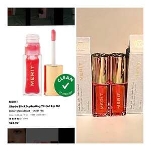 2 X MERIT Shade Slick Gelée Sheer Tinted Lip Oils - Les Deux. MSRP$48!